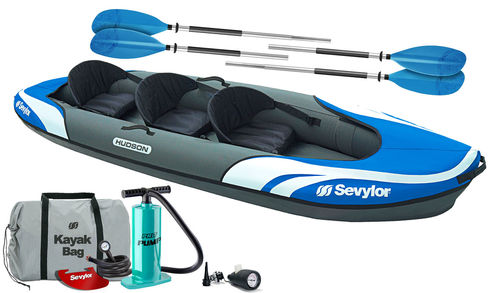 Sevylor Hudson (2025) 2+1 Inflatable Kayak Package Deal 1